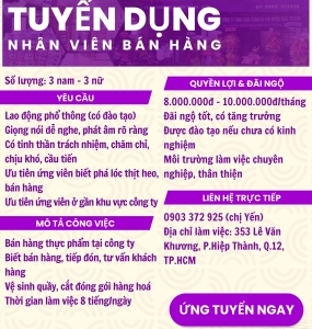 THÔNG BÁO TUYỂN DỤNG NHÂN VIÊN BÁN HÀNG